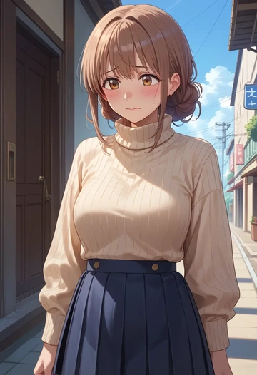 yuru_yuri,furutani_himawari,skirt,pleated,turtleneck sweater  - AI generated anime art