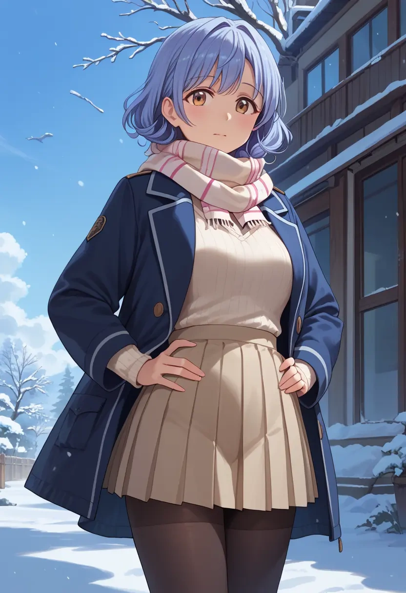 yuru_yuri,furutani_himawari,winter,student uniform,puffer coat  - 