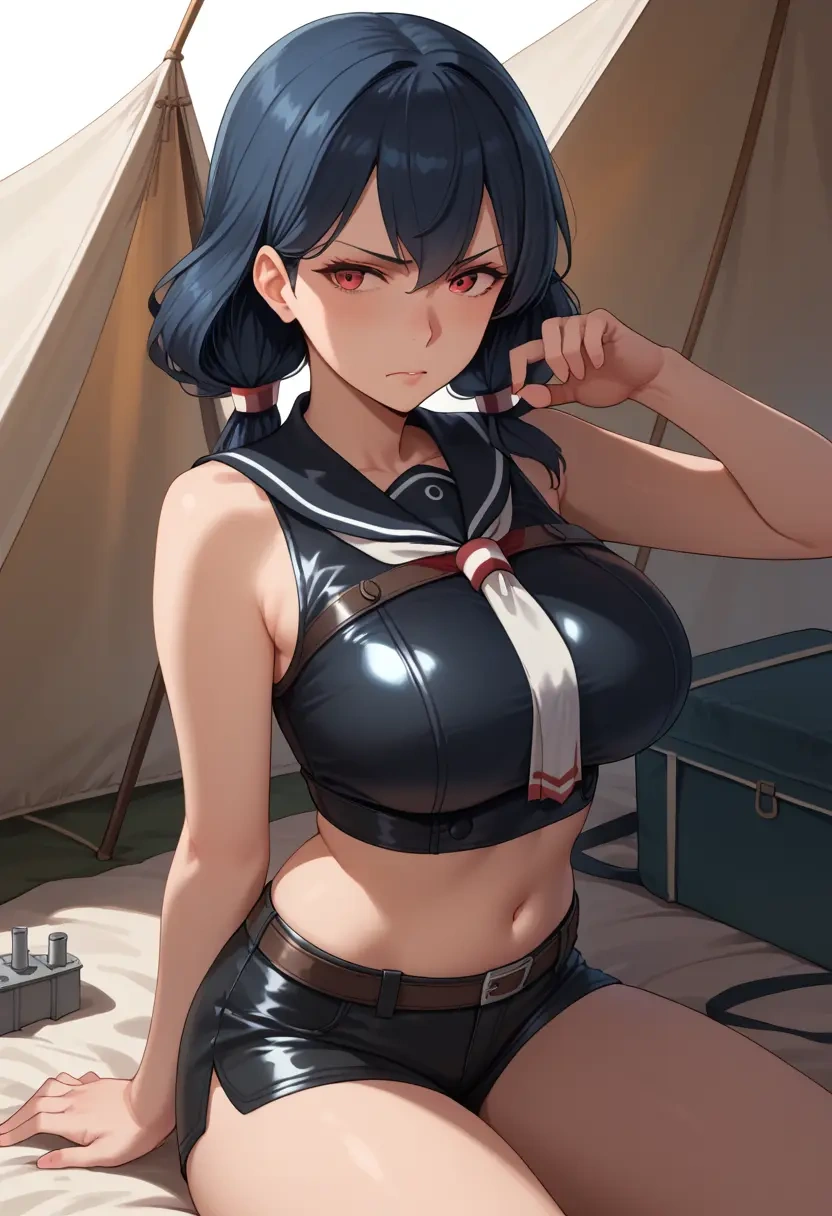 kantai_collection,fusou_(kancolle),leather,shorts,crop top  - 