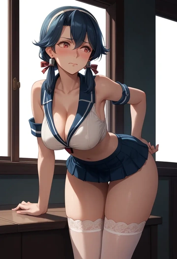 kantai_collection,fusou_(kancolle),mini skirt, stockings  - AI generated anime art