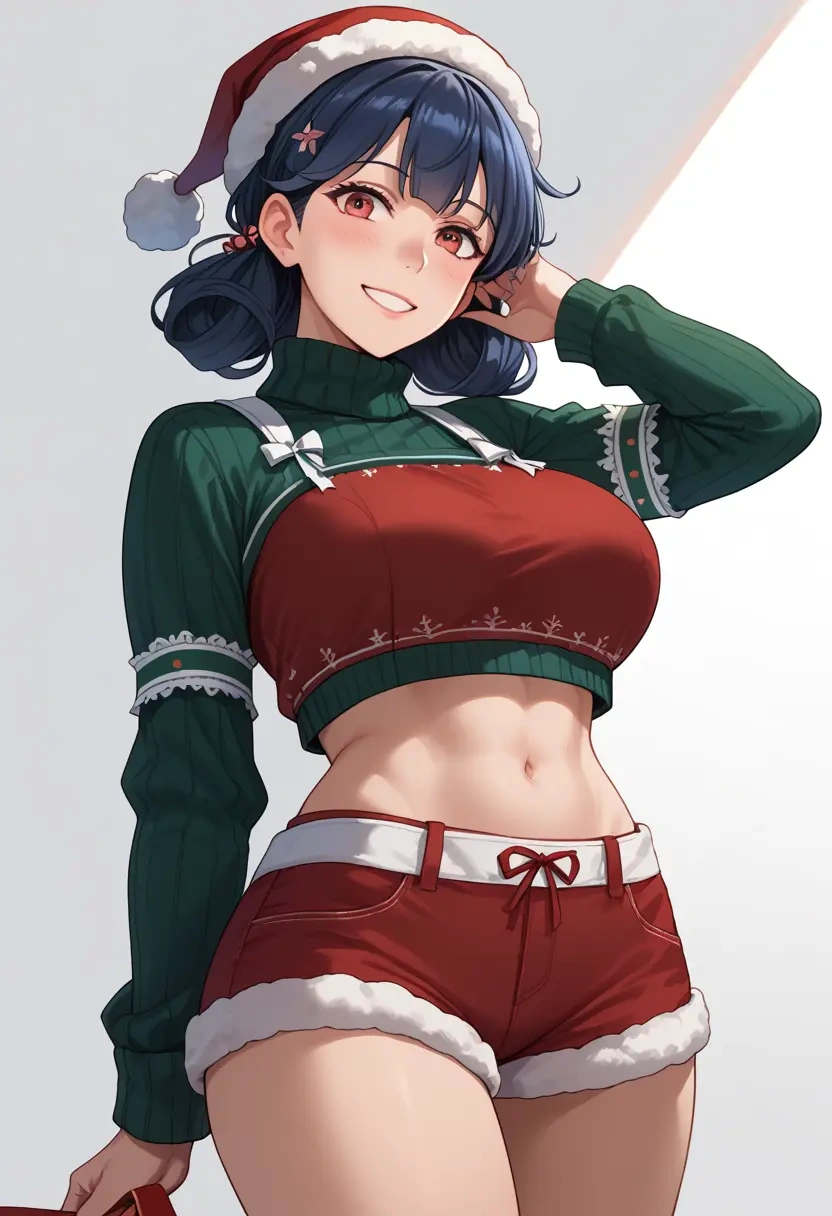 kantai_collection,fusou_(kancolle),Christmas,red velvet shorts,turtleneck sweater  - 