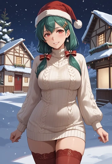 kantai_collection,fusou_(kancolle),Christmas,sweater dress,stockings  - AI generated anime art