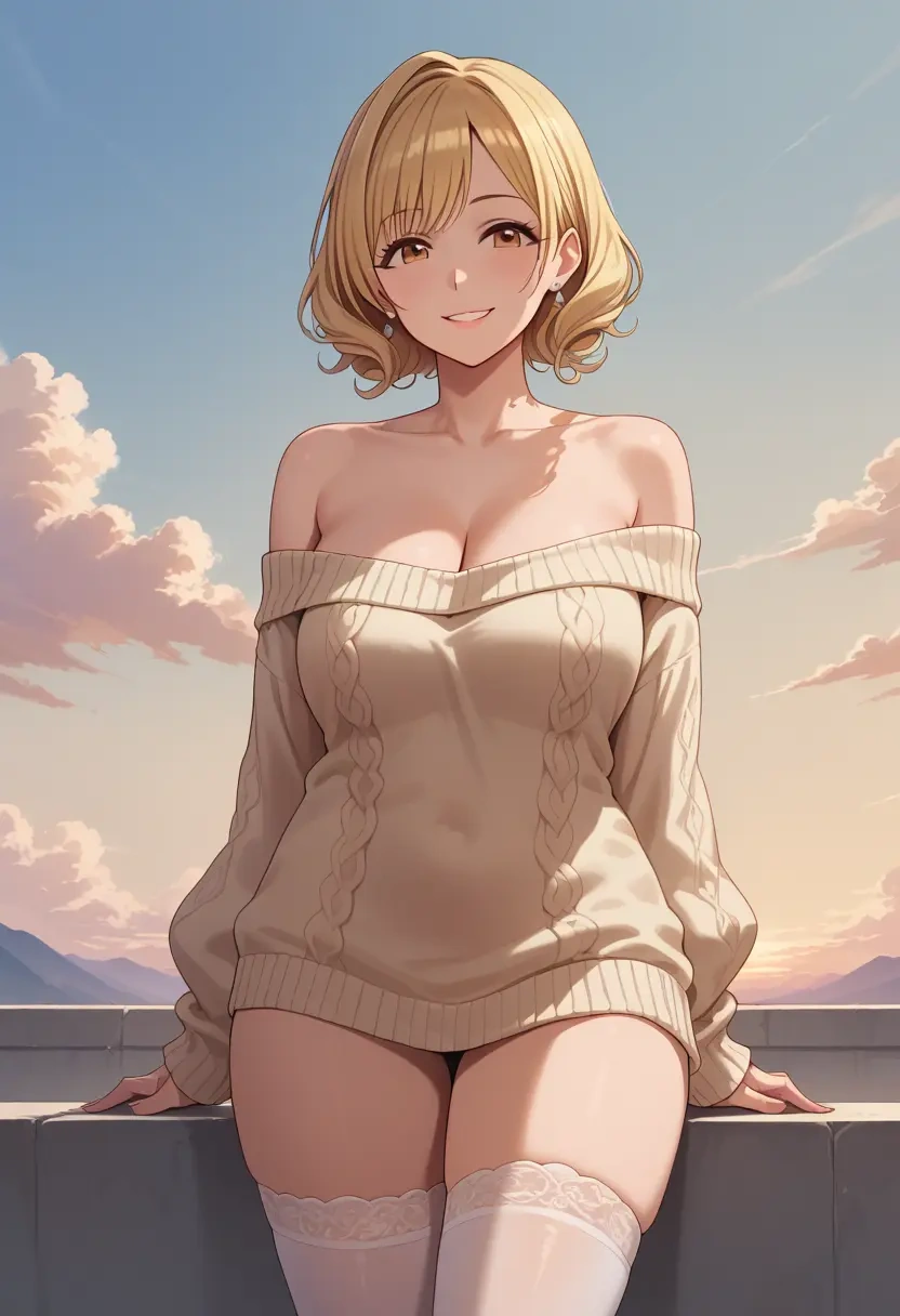 idolmaster,futaba_anzu,off-shoulder,sweater  - 