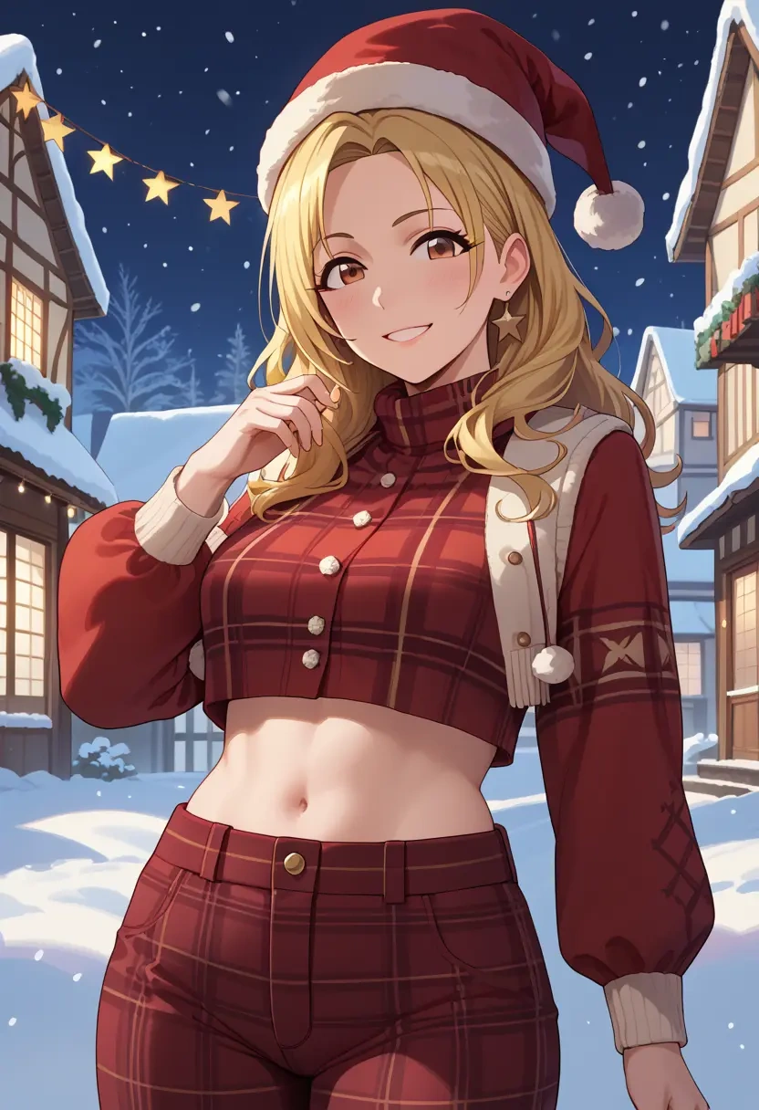 idolmaster,futaba_anzu,Christmas,plaid trousers  - 