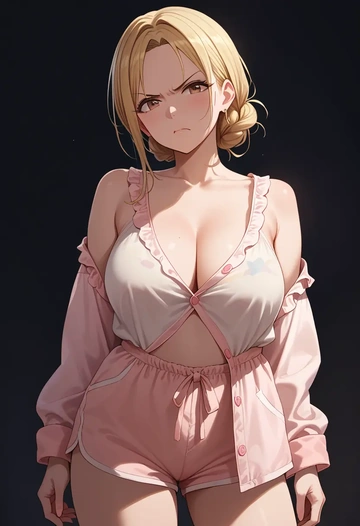 idolmaster,futaba_anzu,pajamas, low-waisted shorts  - AI generated anime art