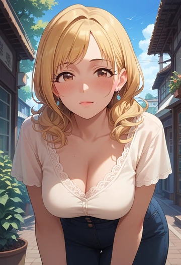 idolmaster,futaba_anzu,mesh graffiti top,dolphin shorts  - AI generated anime art