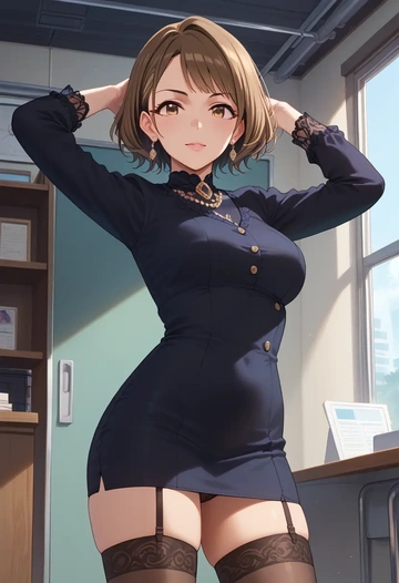 idolmaster,futami_ami,secretary, stockings  - AI generated anime art