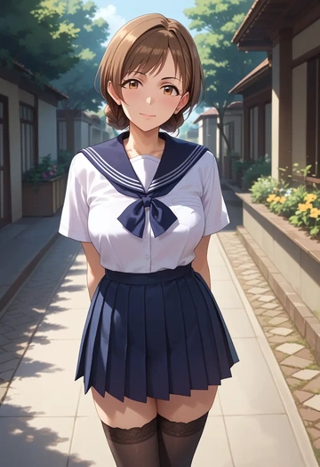 idolmaster,futami_ami,jk uniform, stockings  - AI generated anime art