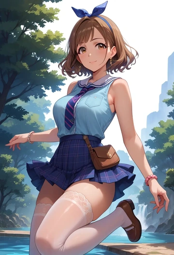 idolmaster,futami_ami,mini skirt, stockings  - AI generated anime art