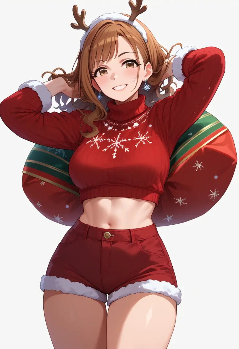 idolmaster,futami_ami,Christmas,red velvet shorts,turtleneck sweater  - 