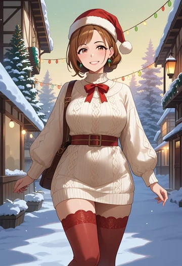 idolmaster,futami_ami,Christmas,sweater dress,stockings  - AI generated anime art