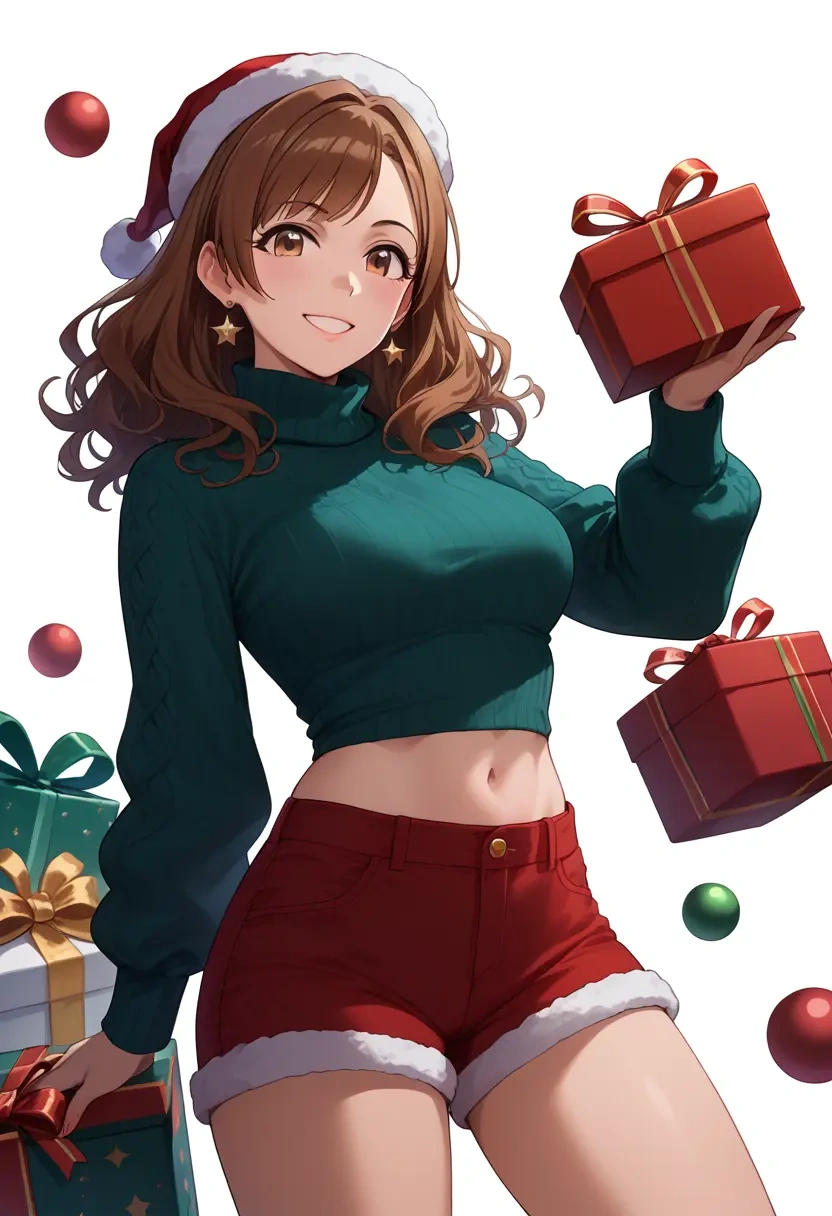 idolmaster,futami_ami,Christmas,red velvet shorts,turtleneck sweater  - 