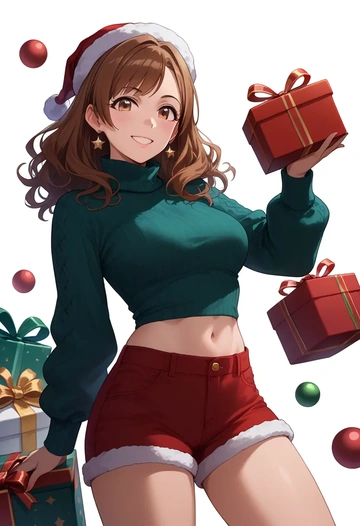 idolmaster,futami_ami,Christmas,red velvet shorts,turtleneck sweater  - AI generated anime art