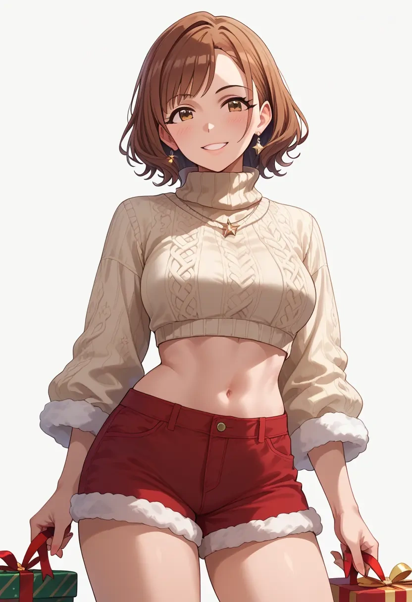 idolmaster,futami_ami,Christmas,red velvet shorts,turtleneck sweater  - 