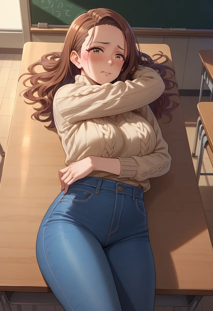 idolmaster,futami_ami,teacher, sweater, jeans shorts  - 