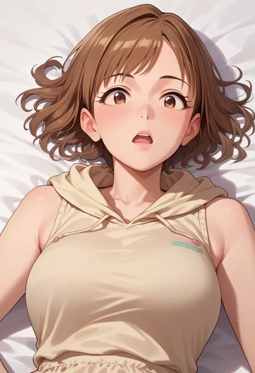 idolmaster,futami_ami,sleeveless hoodie,biker shorts  - AI generated anime art