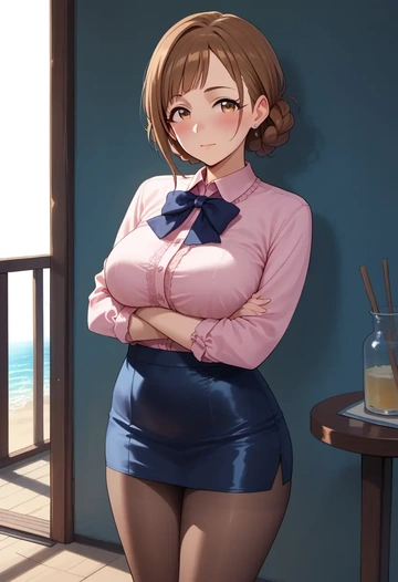 idolmaster,futami_mami,shorts, pantyhose  - AI generated anime art