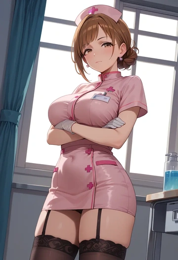 idolmaster,futami_mami,nurse pantyhose,mini skirt, sexy  - AI generated anime art