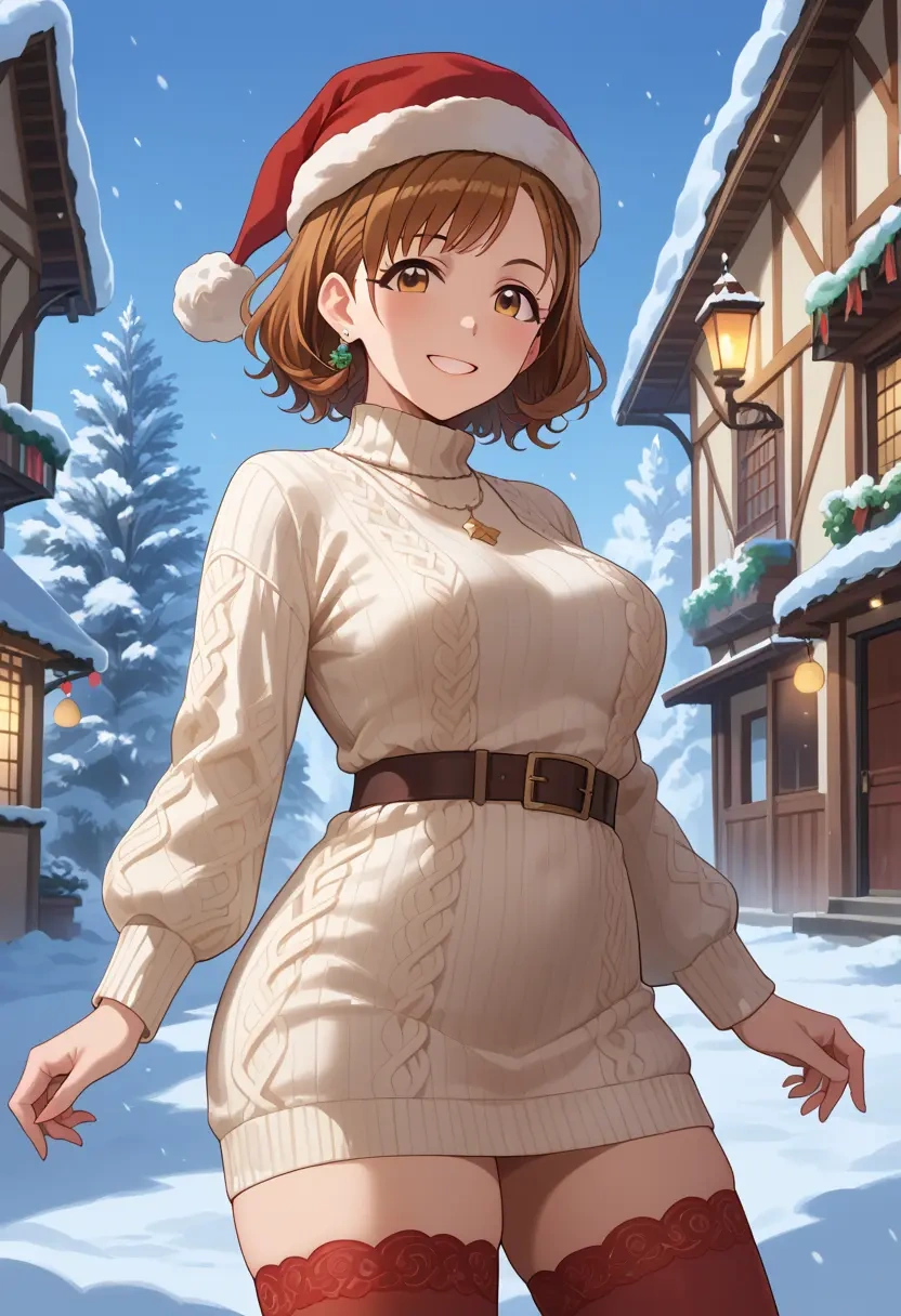 idolmaster,futami_mami,Christmas,sweater dress,stockings  - 