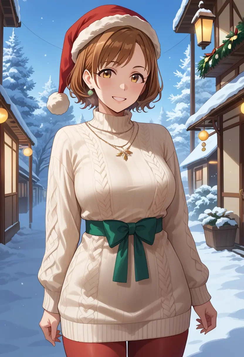 idolmaster,futami_mami,Christmas,sweater dress,stockings  - 