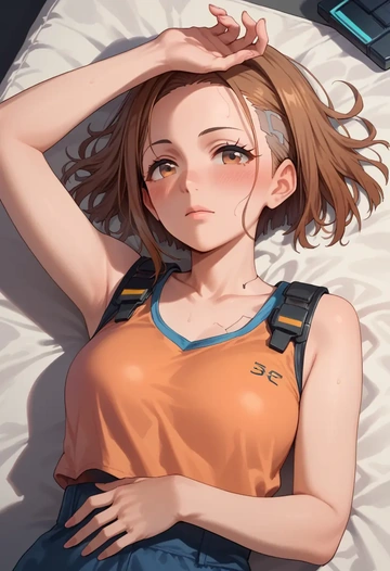 idolmaster,futami_mami,sports vest,capri leggings  - AI generated anime art