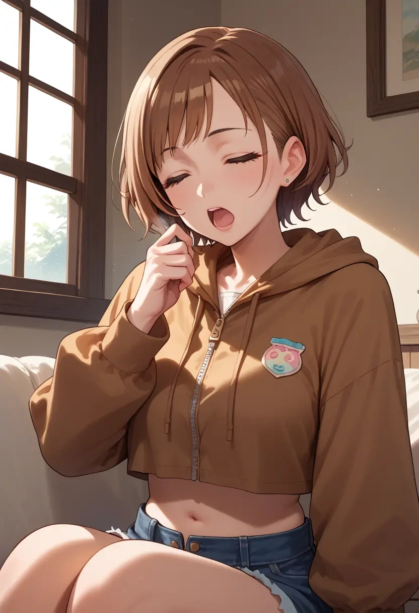 idolmaster,futami_mami,crop hoodie,shorts  - 