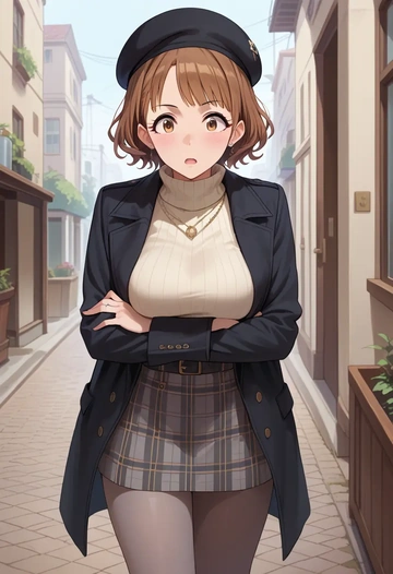 idolmaster,futami_mami,winter,student uniform,pea coat  - AI generated anime art