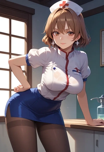 touhou,futatsuiwa_mamizou,nurse, pantyhose,mini skirt  - AI generated anime art