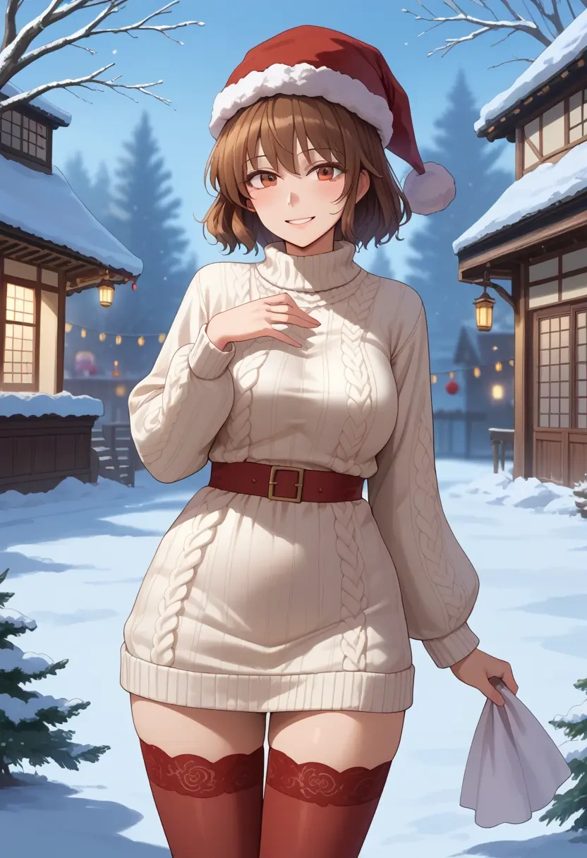 touhou,futatsuiwa_mamizou,Christmas,sweater dress,stockings  - 