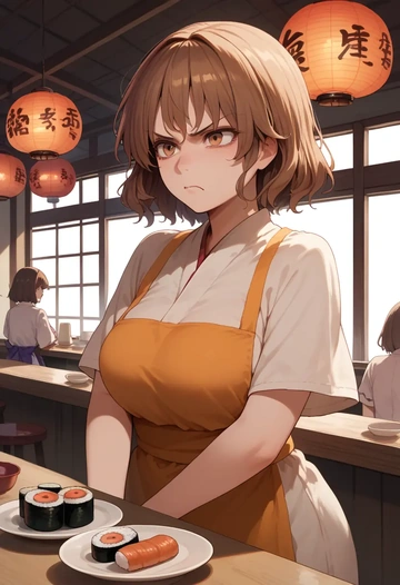 touhou,futatsuiwa_mamizou,tube top,jogger shorts  - AI generated anime art