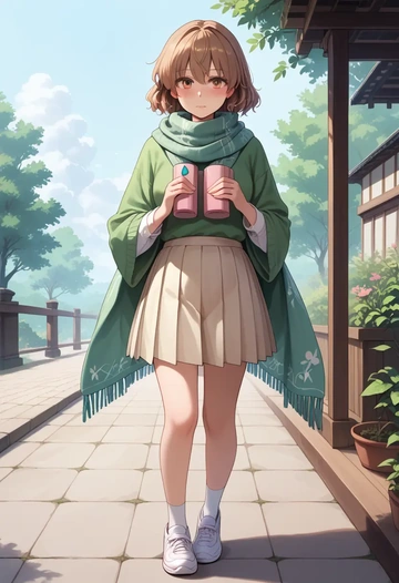 touhou,futatsuiwa_mamizou,spring,student uniform,knit sweater  - AI generated anime art