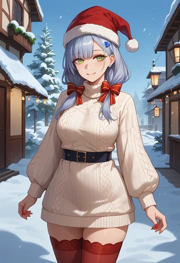 girls'_frontline,g11_(girls'_frontline),Christmas,sweater dress,stockings  - AI generated anime art