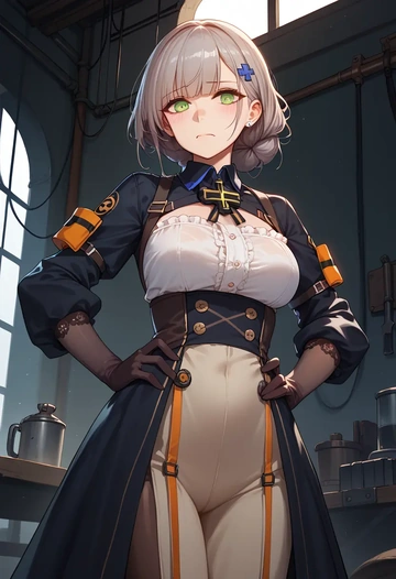 girls'_frontline,g11_(girls'_frontline),witch blouse,asymmetrical skirt,striped stockings  - AI generated anime art