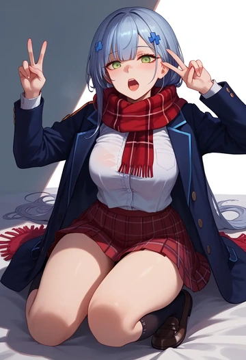 girls'_frontline,g11_(girls'_frontline),winter,student uniform,plaid skirt  - AI generated anime art