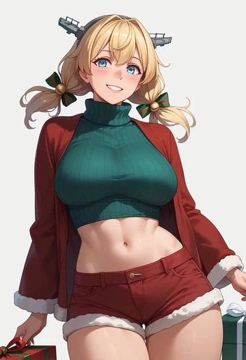 kantai_collection,gambier_bay_(kancolle),Christmas,red velvet shorts,turtleneck sweater  - AI generated anime art