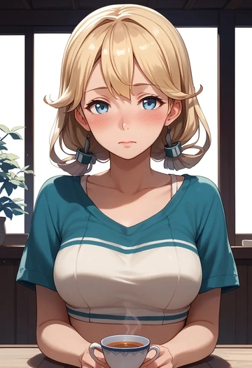 kantai_collection,gambier_bay_(kancolle),crop top,loose joggers,headset  - AI generated anime art