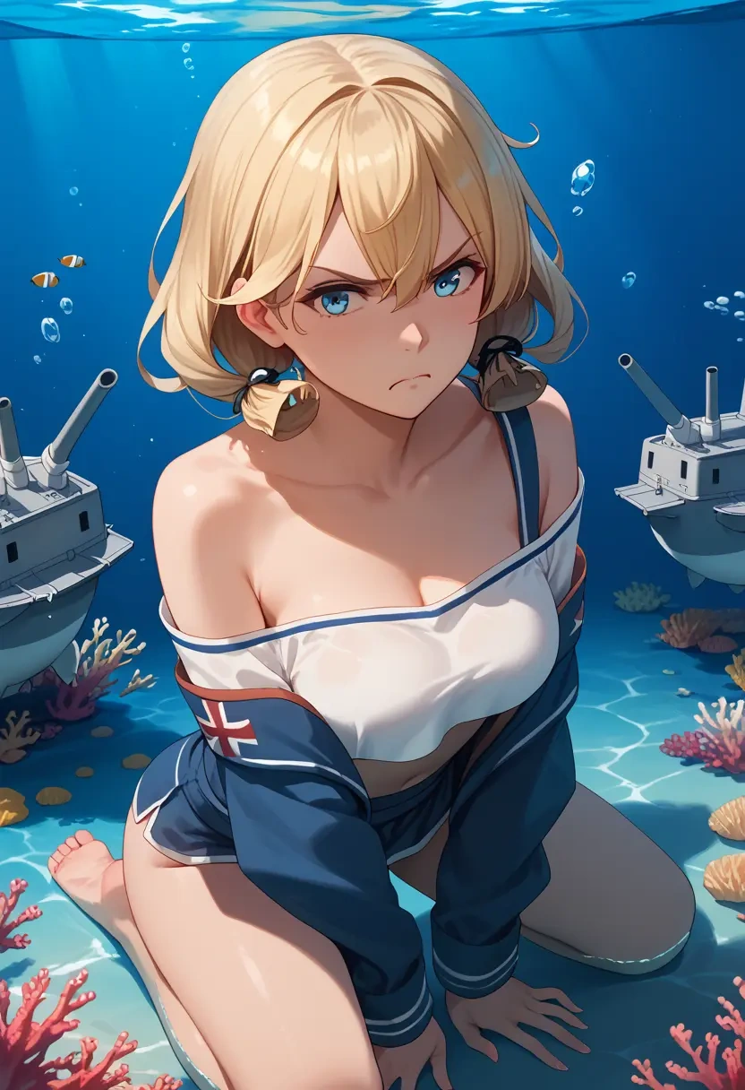 kantai_collection,gambier_bay_(kancolle),off-shoulder top,dolphin shorts  - 