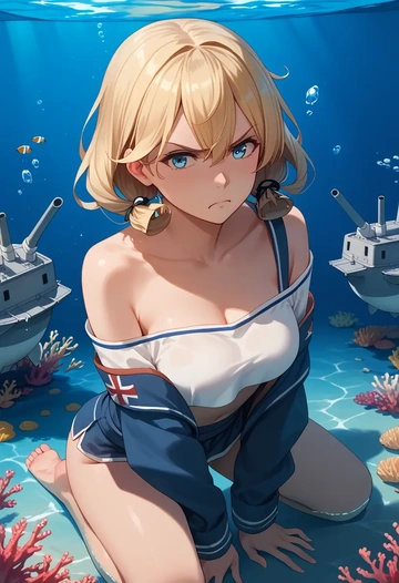 kantai_collection,gambier_bay_(kancolle),off-shoulder top,dolphin shorts  - AI generated anime art