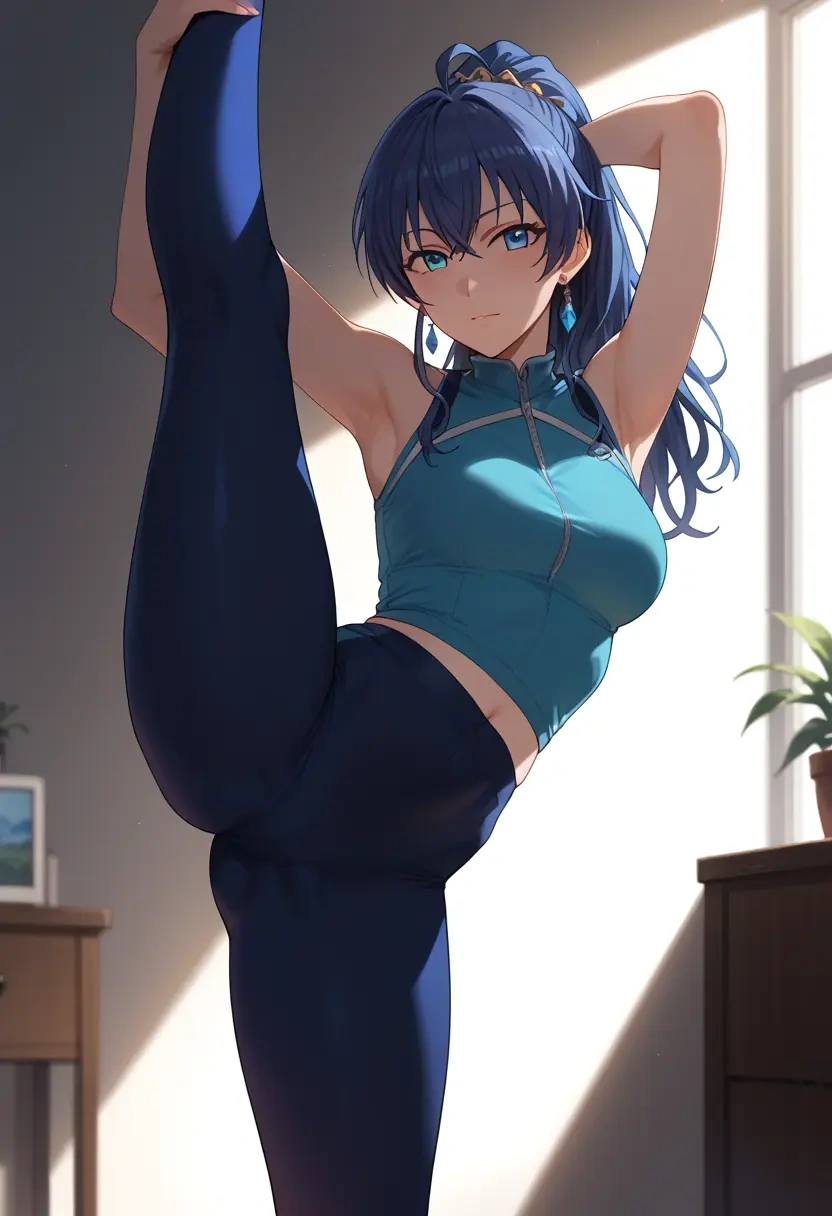 idolmaster,ganaha_hibiki,yoga, standing split,sexy,  - 