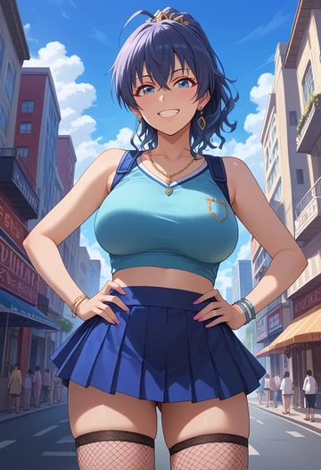 idolmaster,ganaha_hibiki,mini skirt, stockings  - AI generated anime art