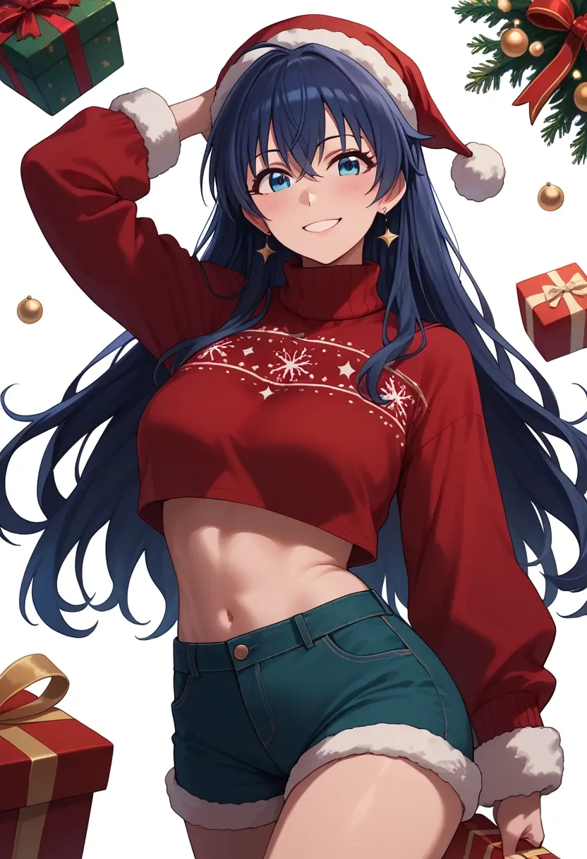 idolmaster,ganaha_hibiki,Christmas,red velvet shorts,turtleneck sweater  - 