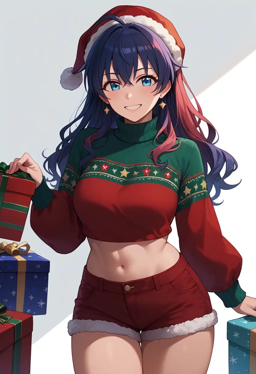 idolmaster,ganaha_hibiki,Christmas,red velvet shorts,turtleneck sweater  - 