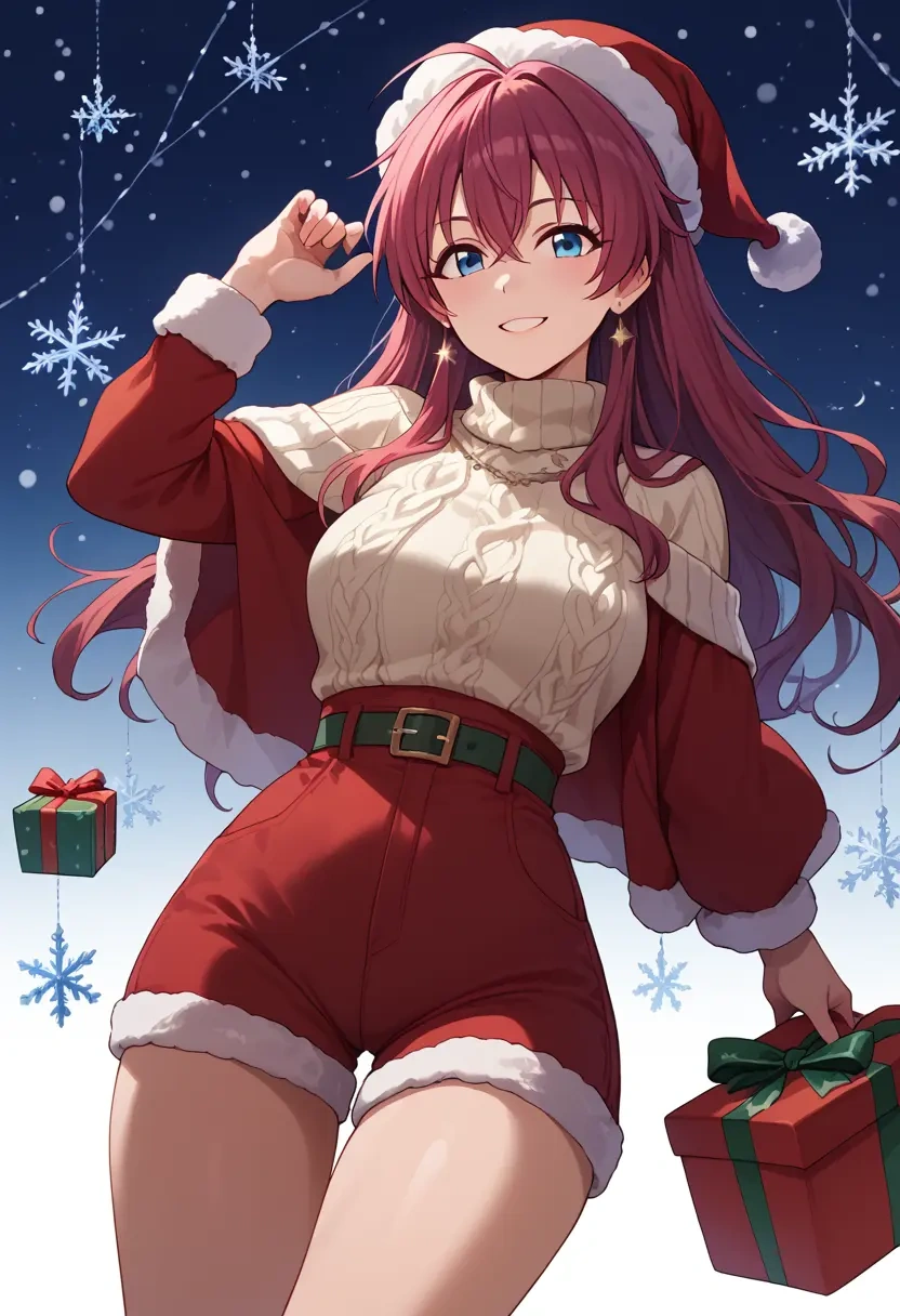 idolmaster,ganaha_hibiki,Christmas,red velvet shorts,turtleneck sweater  - 