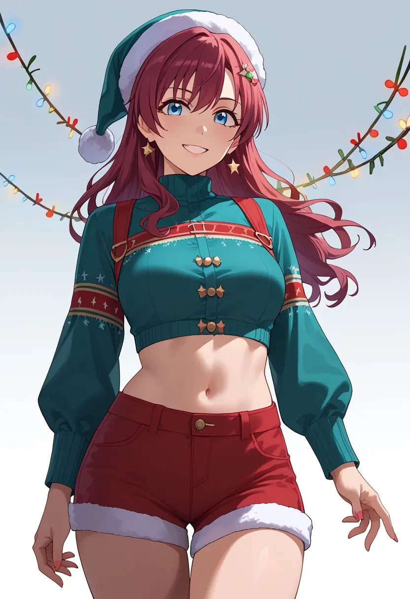 idolmaster,ganaha_hibiki,Christmas,red velvet shorts  - 