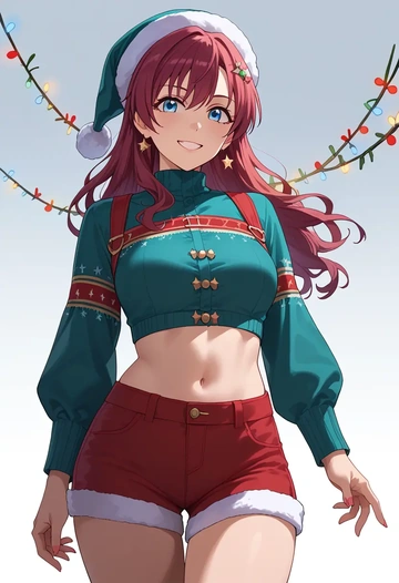 idolmaster,ganaha_hibiki,Christmas,red velvet shorts  - AI generated anime art