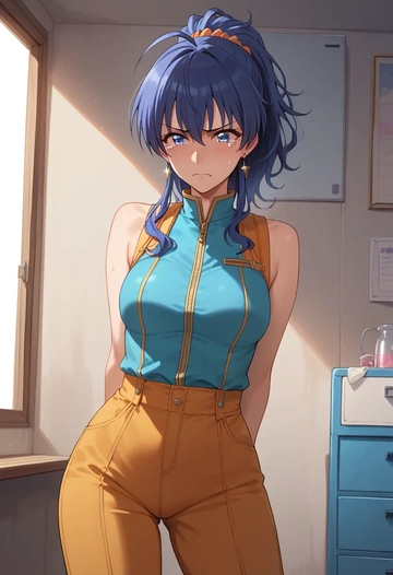 idolmaster,ganaha_hibiki,jumpsuit,sleeveless,flare pants  - AI generated anime art