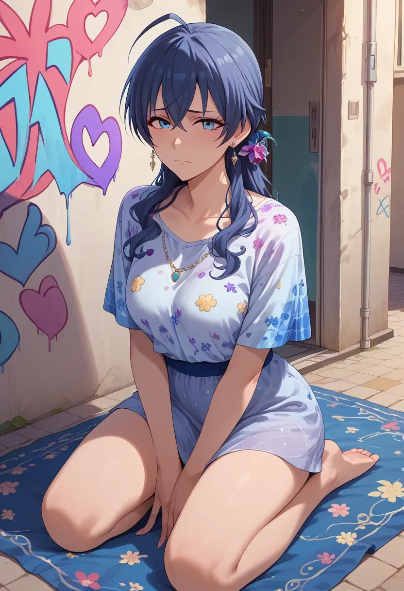 idolmaster,ganaha_hibiki,silk graffiti shirt,dolphin shorts  - 