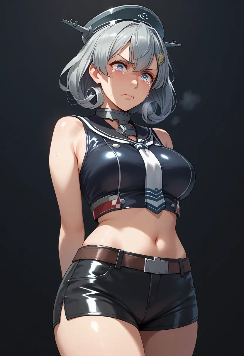 kantai_collection,gangut_(kancolle),leather,shorts,crop top  - 