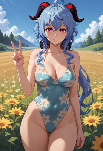 genshin impact,ganyu,swimsuit,floral print  - AI generated anime art