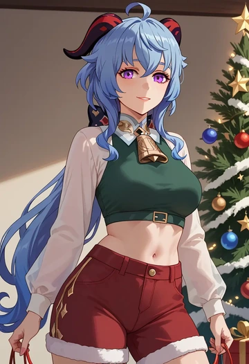 genshin impact,ganyu,Christmas,red velvet shorts  - AI generated anime art